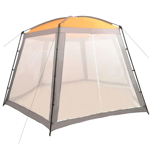 vidaXL zwembadtent 500x433x250 cm in grijs met oranje bovenkant en mesh zijwanden voor ventilatie