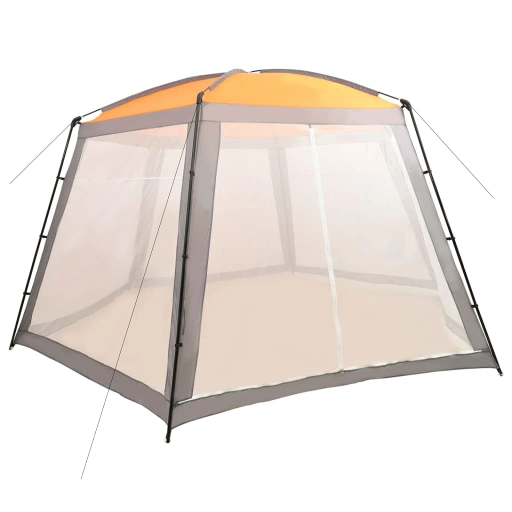 VidaXL zwembadtent in grijs met UV-bestendige stof en mesh zijwanden voor ventilatie.