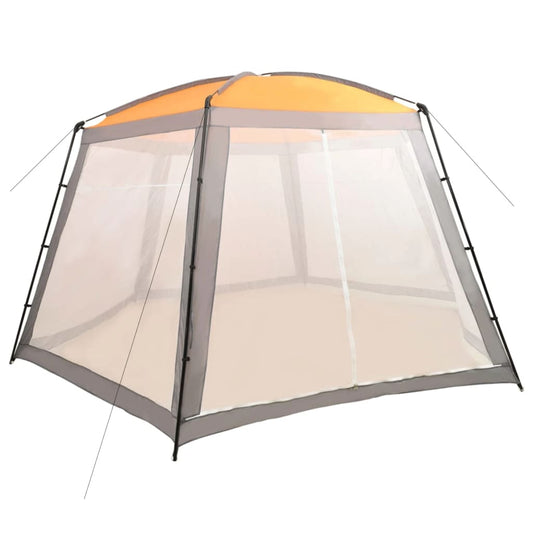 VidaXL zwembadtent in grijs met UV-bestendige stof en mesh zijwanden voor ventilatie.