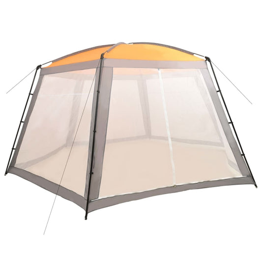 vidaXL zwembadtent 660x580x250 cm met grijze en oranje kleur, open voor schaduw bij het zwembad
