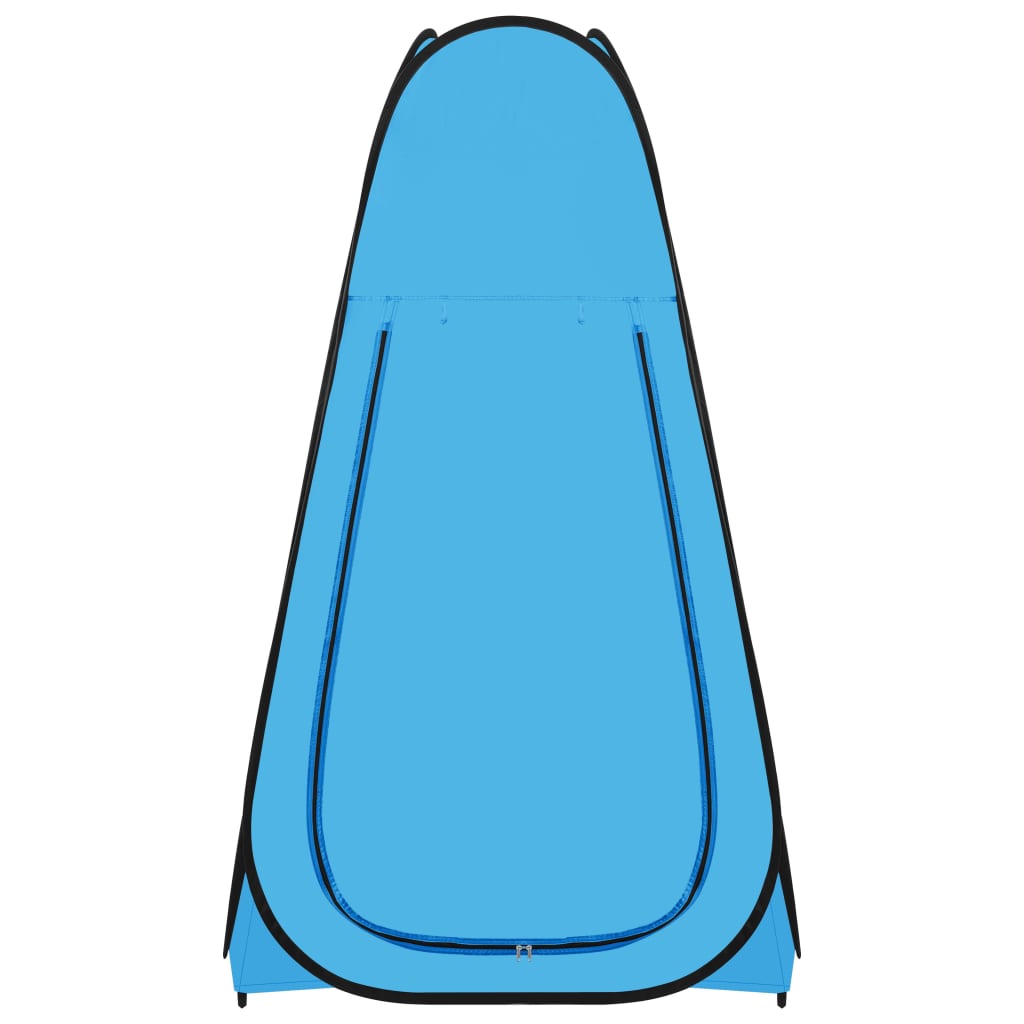 Blauwe vidaXL pop-up douchetent met een zijaanzicht en ventilatieraam.