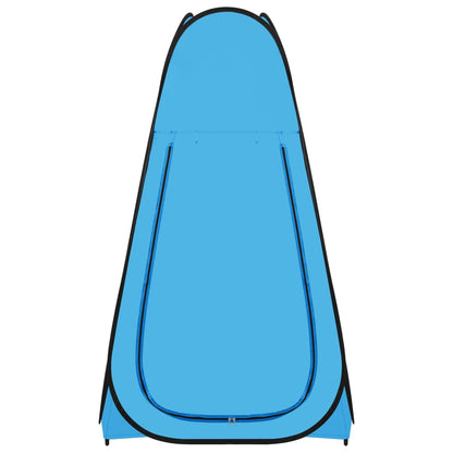 Blauwe vidaXL pop-up douchetent met een zijaanzicht en ventilatieraam.