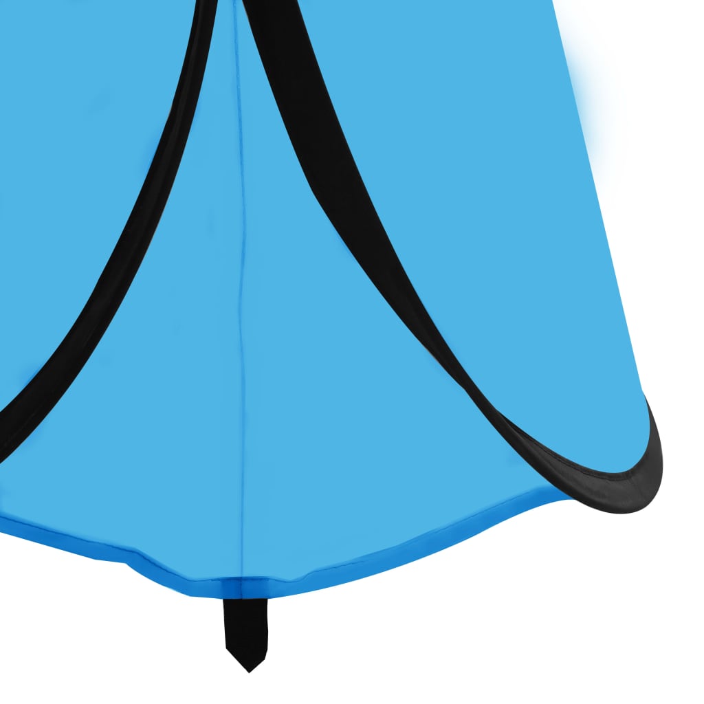 Detail van de blauwe vidaXL douchetent met zwarte randen en bevestigingspunten.