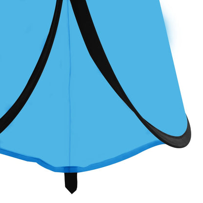 Detail van de blauwe vidaXL douchetent met zwarte randen en bevestigingspunten.