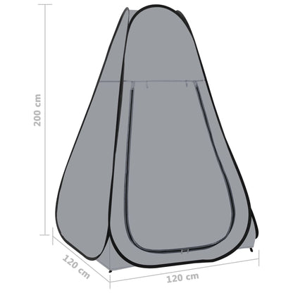 Detail van de vidaXL pop-up douchetent in grijs, met afmetingen en ritsdeur.