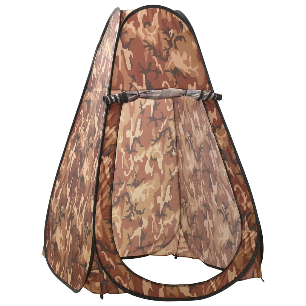 Detail van de vidaXL pop-up camouflage douchetent met open ingang en binnenzijde.