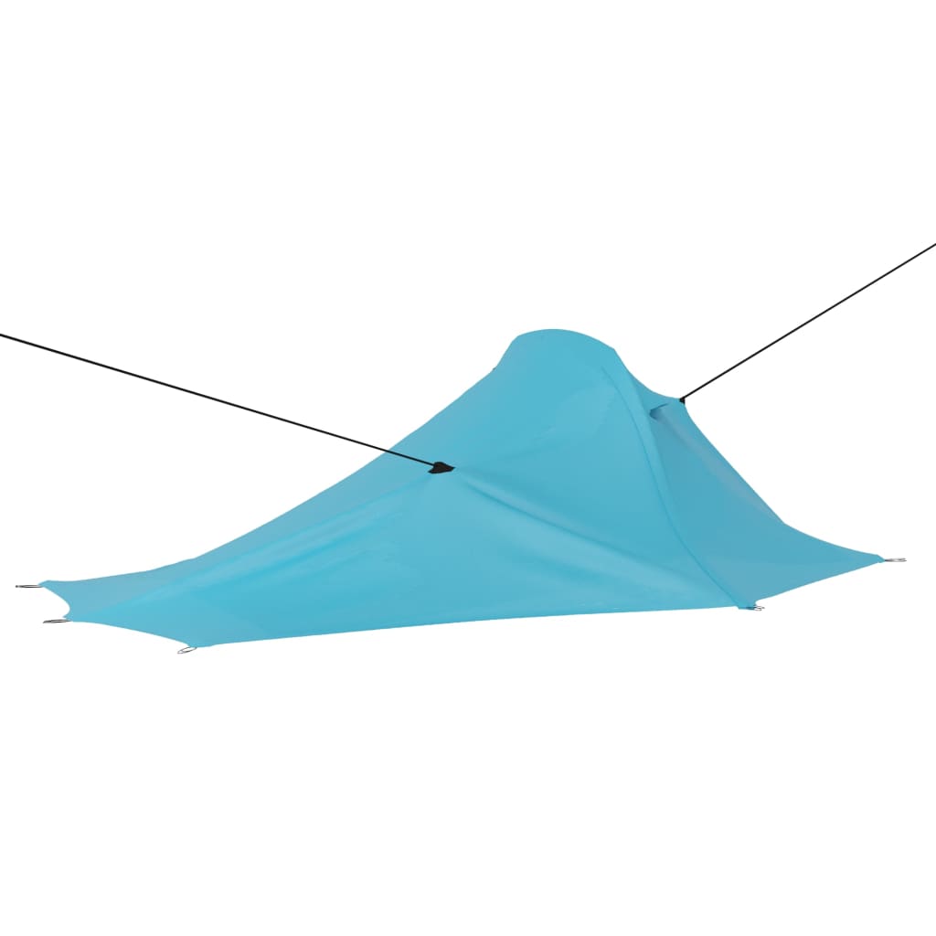 Detail van de lichtblauwe vidaXL tent met bevestigingslijnen en een aerodynamisch ontwerp.