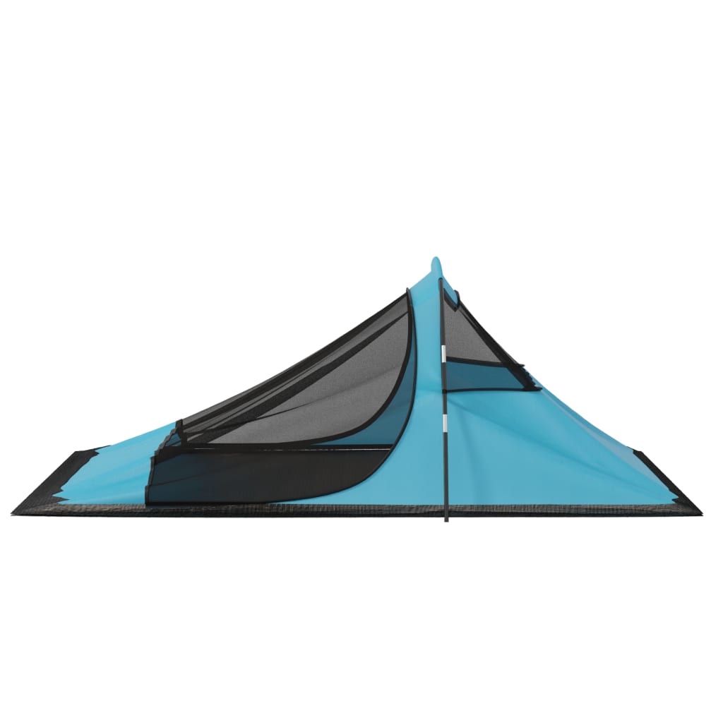 Zijaanzicht van de vidaXL tent in blauw met gaasvenster voor ventilatie.