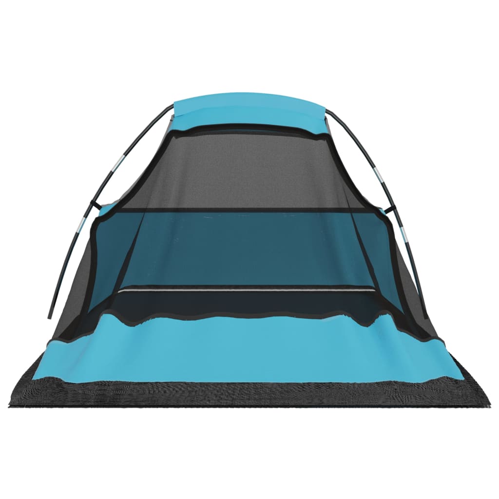 Detail van de vidaXL tent met blauwe gaasvensters voor ventilatie.