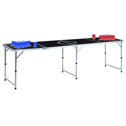 Inklapbare vidaXL bierpongtafel van 240 cm met bekers in rood en blauw.
