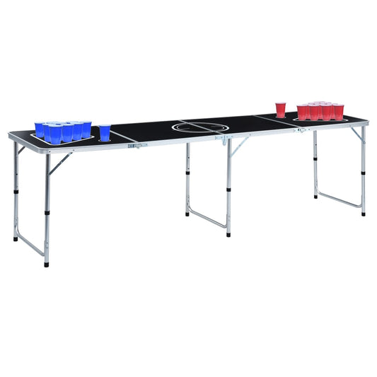 Inklapbare vidaXL bierpongtafel van 240 cm met bekers in rood en blauw.