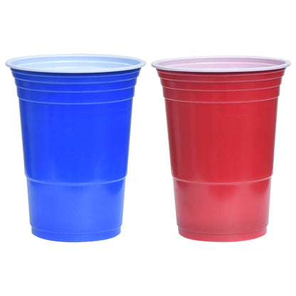 Blauwe en rode plastic bekers voor bierpong van vidaXL, detailweergave.