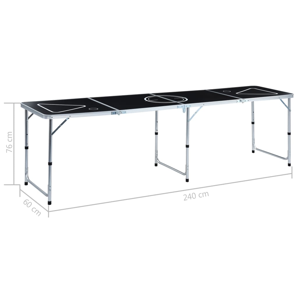 Zijaanzicht van de vidaXL inklapbare bierpongtafel van 240 cm met afmetingen.