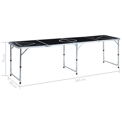 Zijaanzicht van de vidaXL inklapbare bierpongtafel van 240 cm met afmetingen.