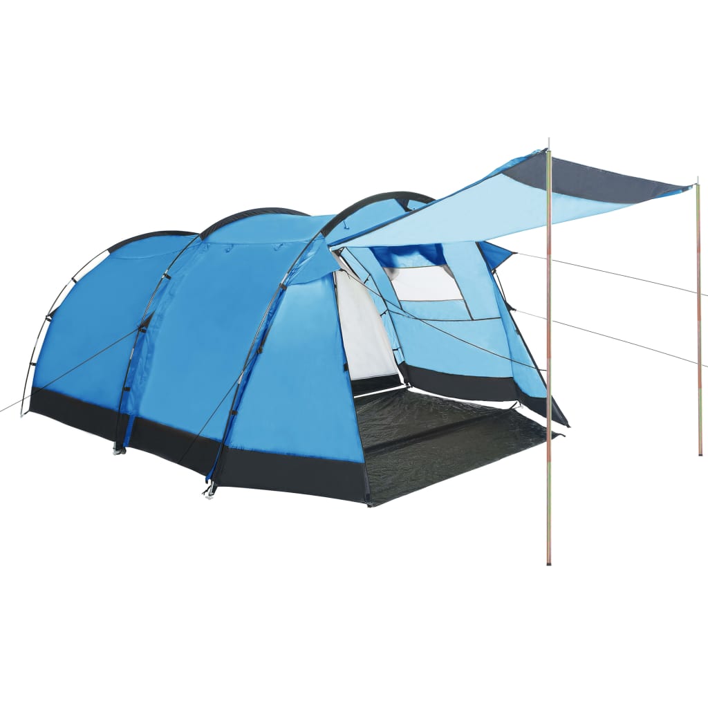 Detail van de vidaXL zonneschermpaal met een blauw tentdoek in gebruik.