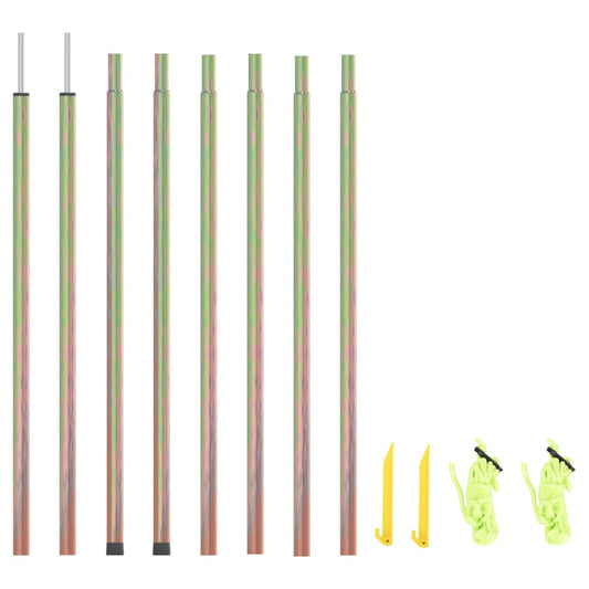 Zonneschermpalen van vidaXL, gegalvaniseerd staal, met extra stabiliteit door spikes en touwen.
