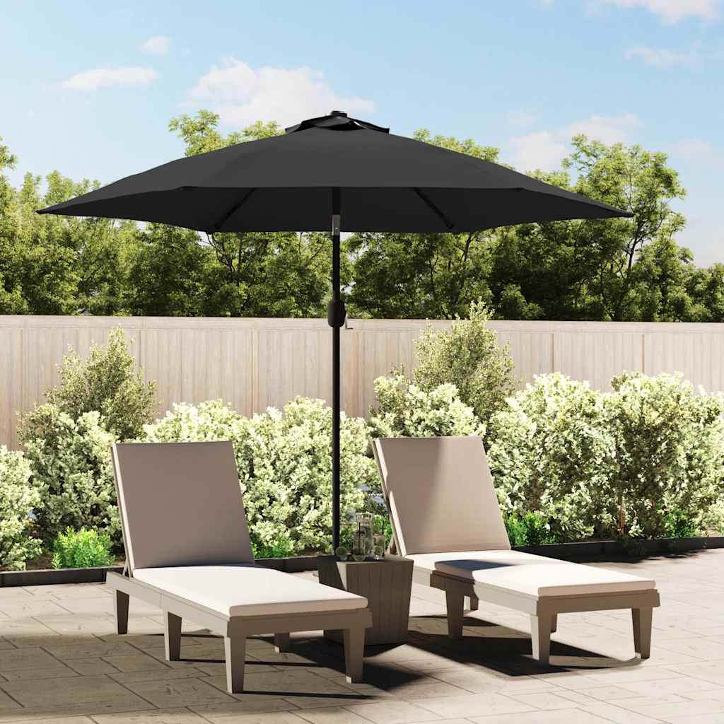 Antraciet vervangingsdoek van vidaXL voor een parasol, geplaatst boven ligstoelen in de tuin.