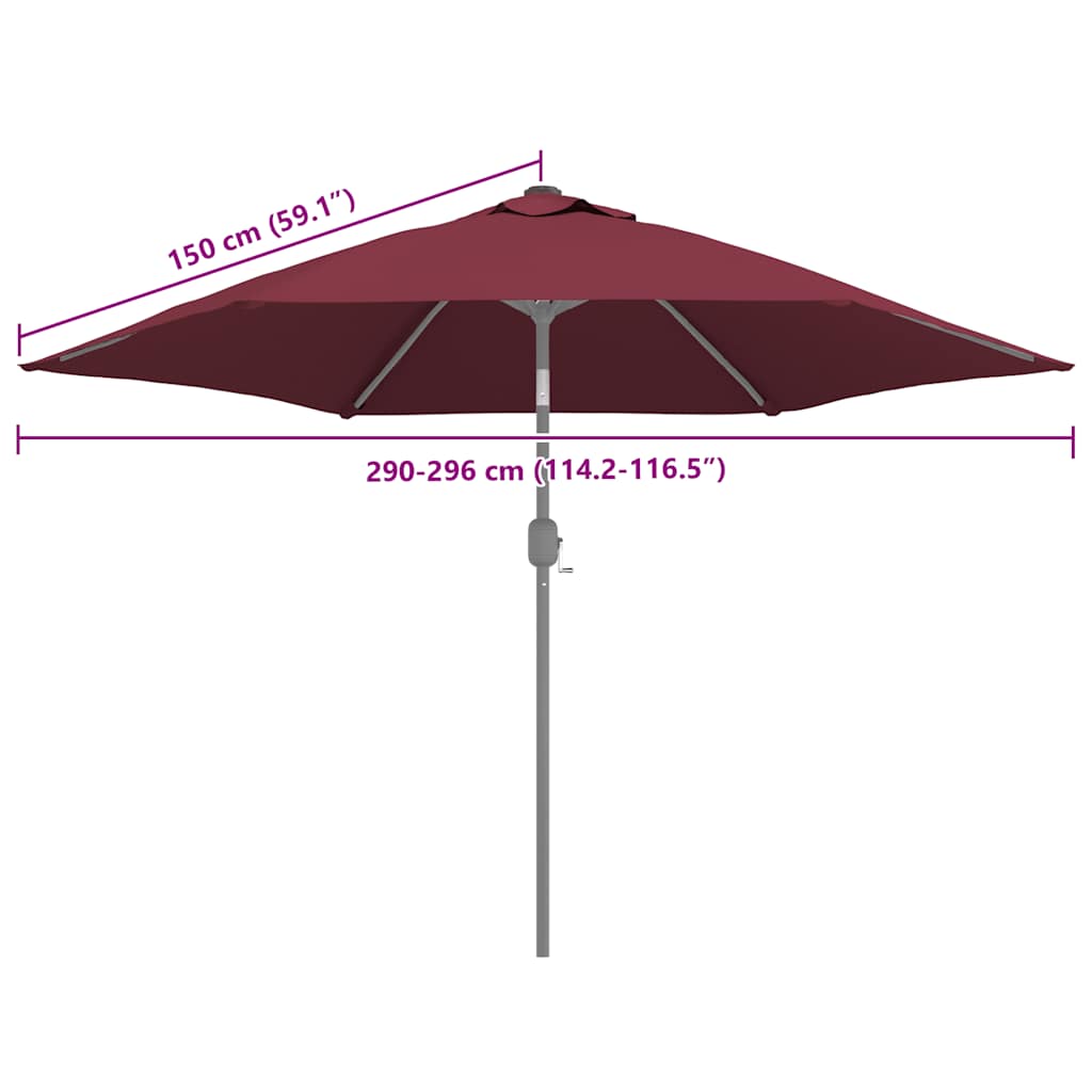 Bordeauxrode vidaXL parasol met een diameter van 300 cm en verstelbare hoogte.