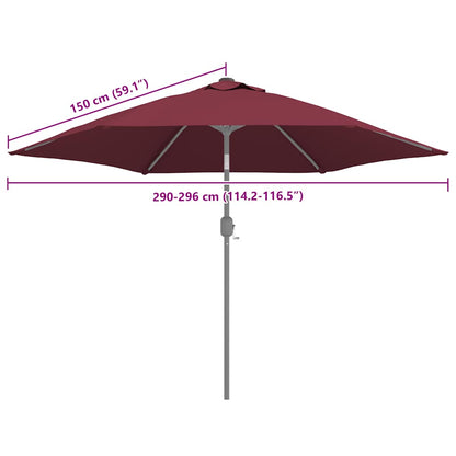 Bordeauxrode vidaXL parasol met een diameter van 300 cm en verstelbare hoogte.