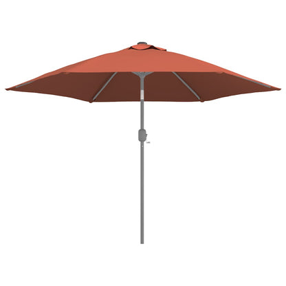 Terracottakleurig vervangingsdoek voor parasol van vidaXL, zijaanzicht met open kap.