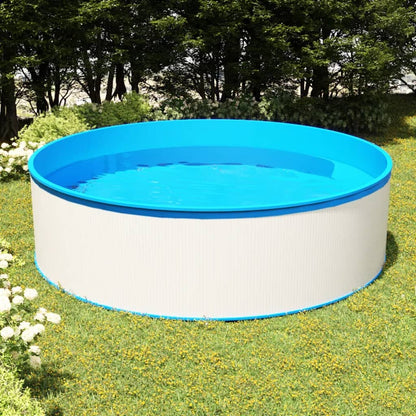 vidaXL Splasher pool 350x90 cm wit met blauwe rand, gevuld met water in een groene tuin.