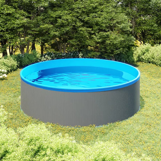 vidaXL Splasher zwembad 350x90 cm grijs met blauwe voering in een groene tuin.