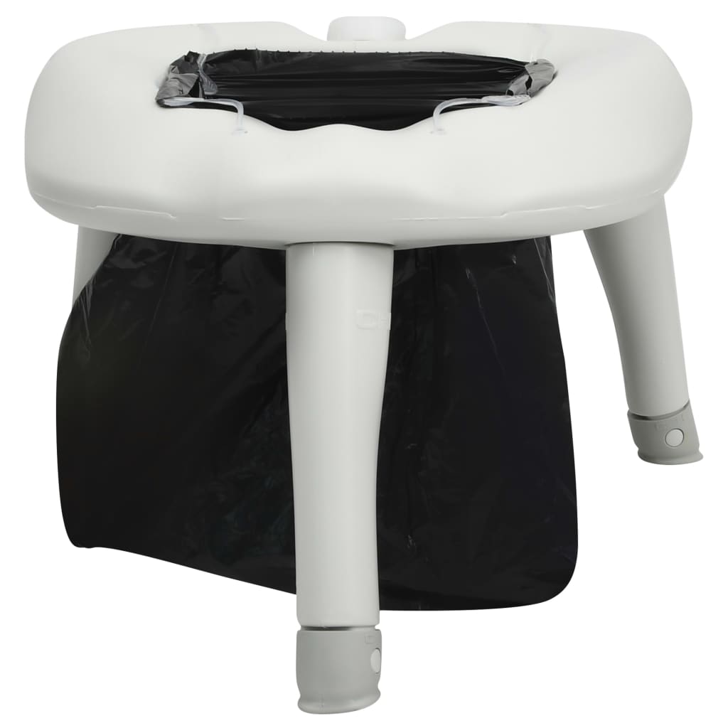 Detail van het vidaXL campingtoilet met zwarte wegwerpzak, zijaanzicht.