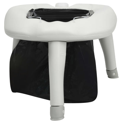 Detail van het vidaXL campingtoilet met zwarte wegwerpzak, zijaanzicht.