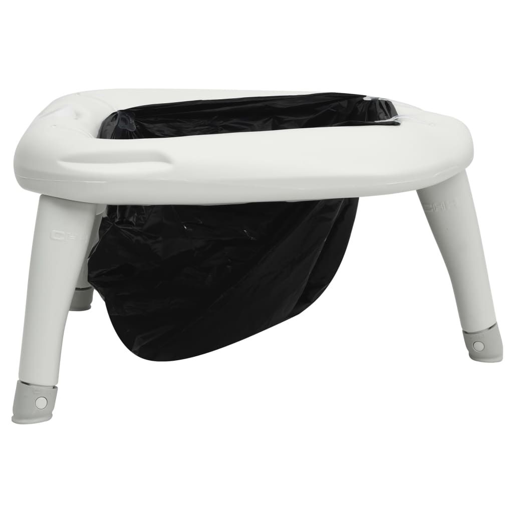 Detail van het vidaXL campingtoilet met zwarte wegwerpzak, zijaanzicht.