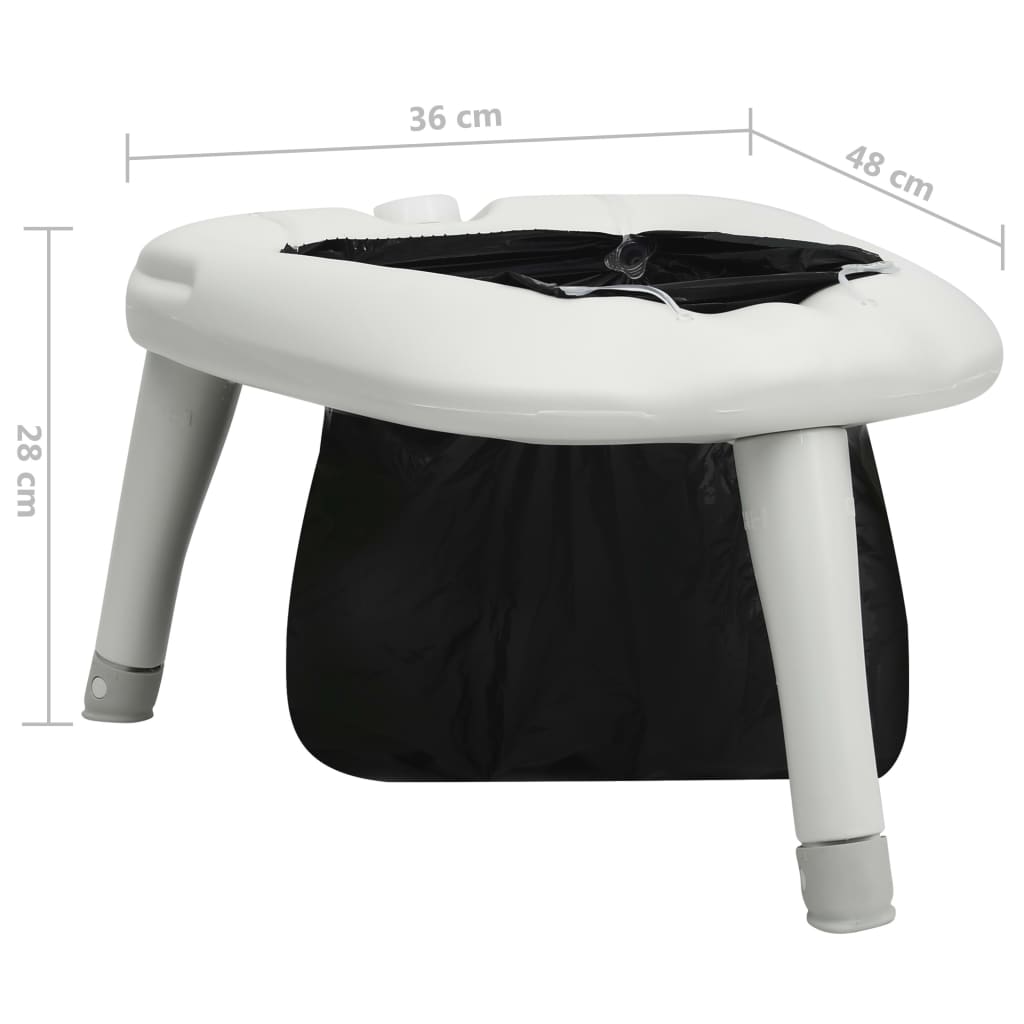 Detail van het vidaXL campingtoilet met zakken, zijaanzicht met afmetingen.