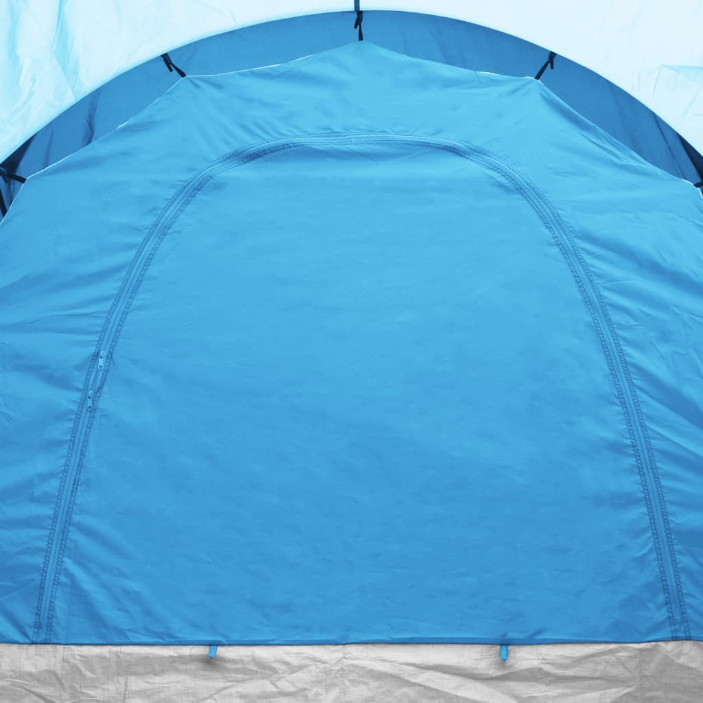 Detail van de blauwe tent van vidaXL met een ruime ingang en stevige rits.
