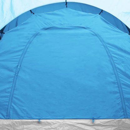 Detail van de blauwe tent van vidaXL met een ruime ingang en stevige rits.
