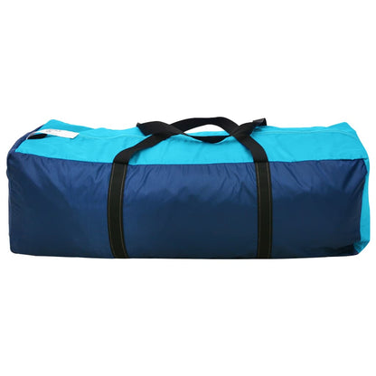 Blauwe en lichtblauwe tent van vidaXL, zijaanzicht van de opbergtas met handvatten.
