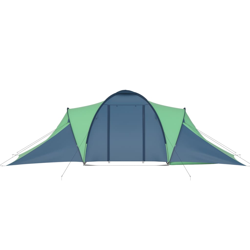 Zijaanzicht van de vidaXL tent in blauw en groen, met een ruime ingang.