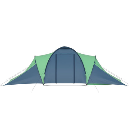 Zijaanzicht van de vidaXL tent in blauw en groen, met een ruime ingang.