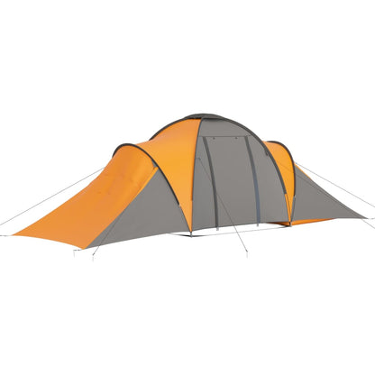Detail van de vidaXL tent in grijs en oranje, zijaanzicht met gebogen dak.