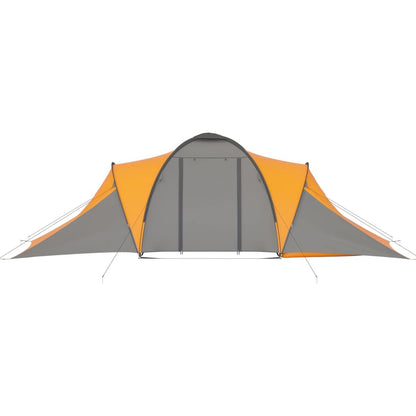 Zijaanzicht van de vidaXL tent in grijs en oranje met open ingang.
