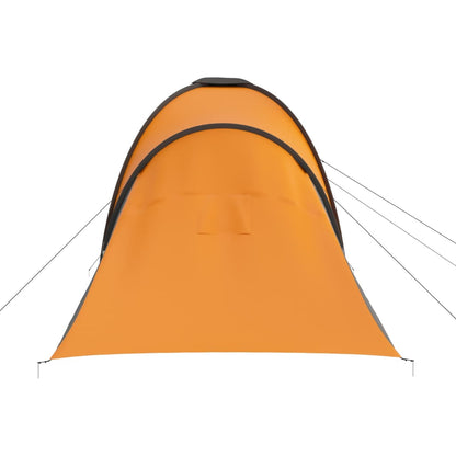 Detail van de oranje tent van vidaXL, met een gladde bovenkant en bevestigingslijnen.