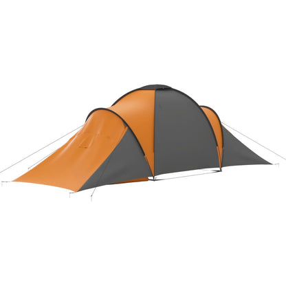Zijaanzicht van de vidaXL tent in grijs en oranje, met een aerodynamisch ontwerp.