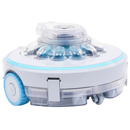 vidaXL Robotzwembadreiniger accu 27 W in wit en blauw, zijaanzicht met krachtige borstels.