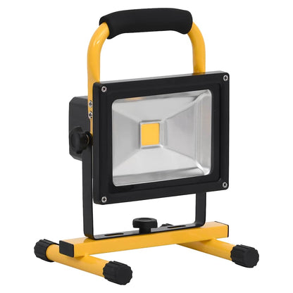 Zijaanzicht van de vidaXL oplaadbare LED-spotlight met een stevig, geel frame.