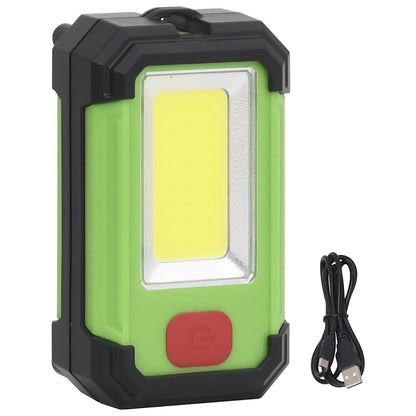 Detail van de vidaXL draagbare solar LED lamp in groen met USB-kabel.