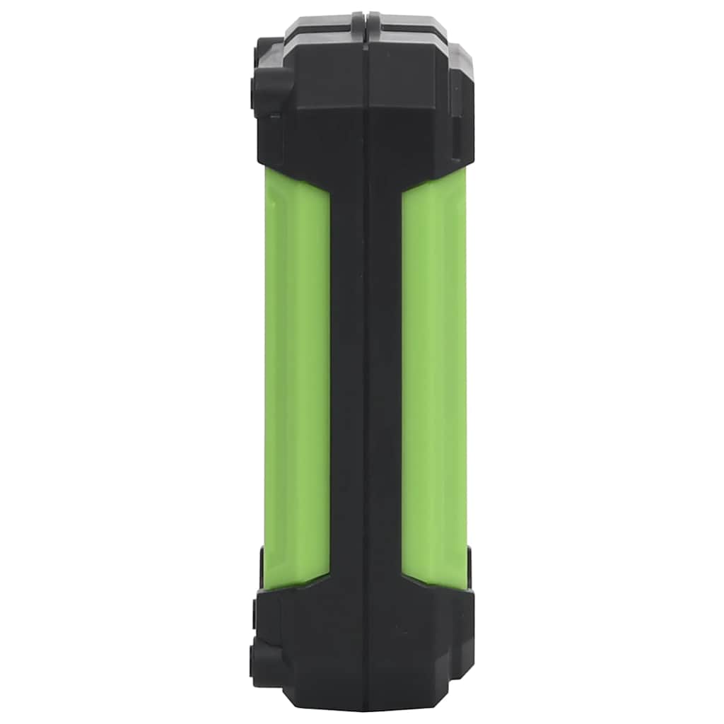 Zijaanzicht van de vidaXL draagbare solar LED lamp met groene accenten.