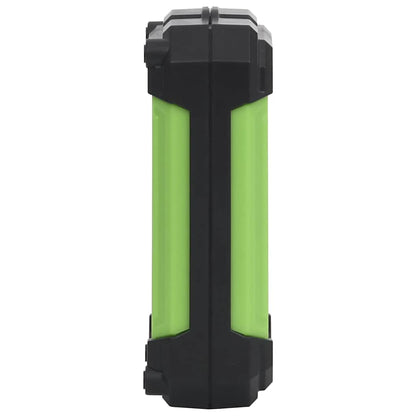 Zijaanzicht van de vidaXL draagbare solar LED lamp met groene accenten.