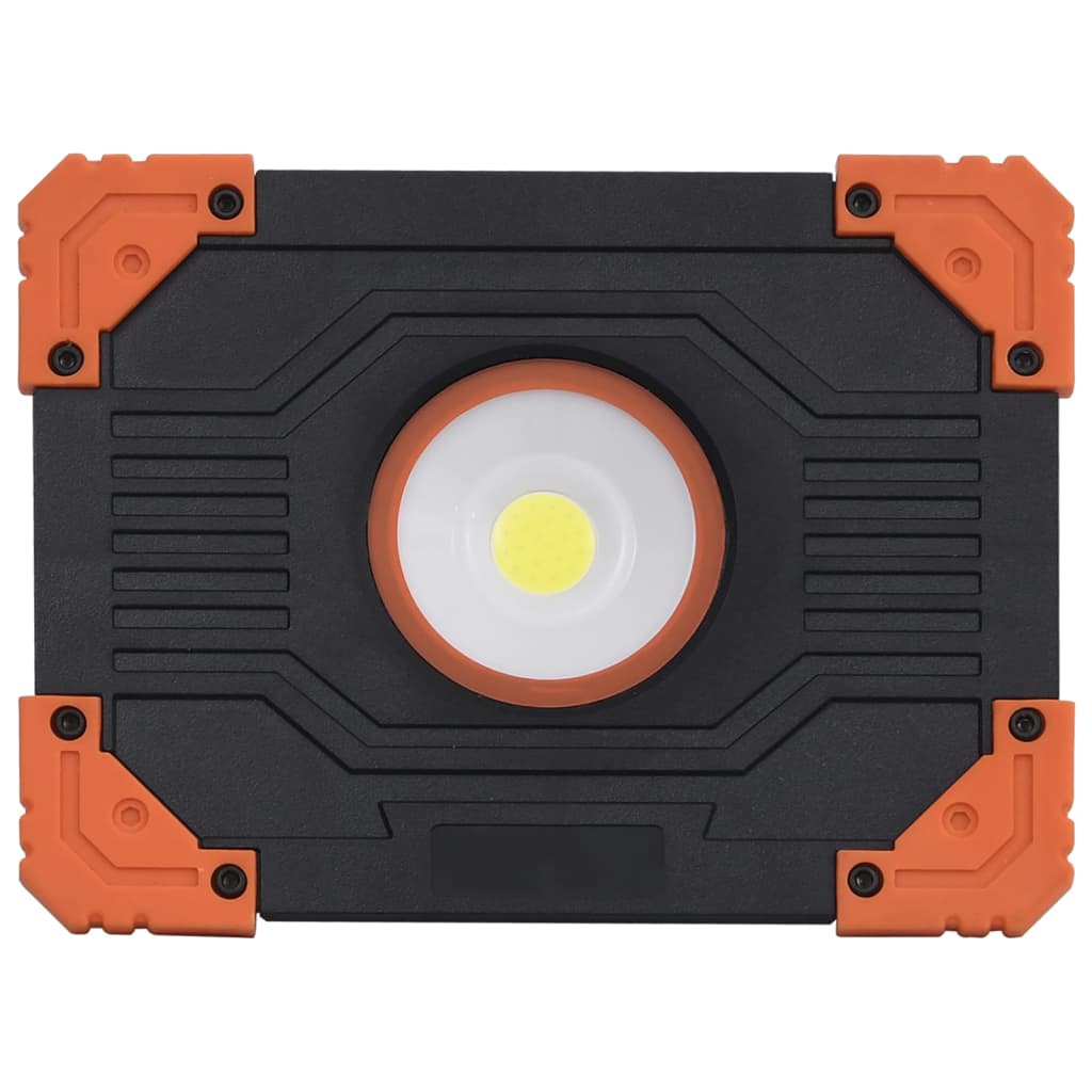 Bovenaanzicht van de vidaXL draagbare LED spotlight met oranje en zwarte behuizing.