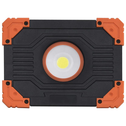 Bovenaanzicht van de vidaXL draagbare LED spotlight met oranje en zwarte behuizing.