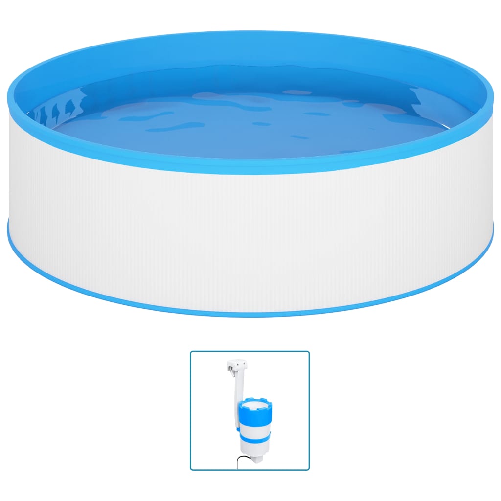 Detail van de vidaXL Splasher pool met blauwe rand en ingebouwde pomp.