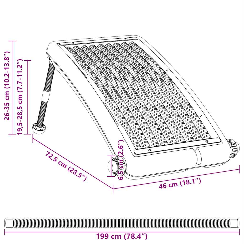 Detailweergave van het vidaXL solar zwembadverwarmingspaneel met gebogen vorm en verstelbare poten.