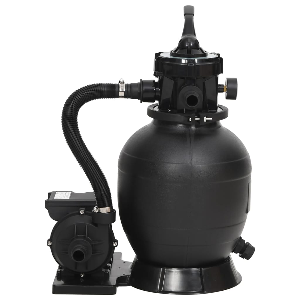 Zijaanzicht van de vidaXL zwembadzandfilter met zwart reservoir en aansluitingen.