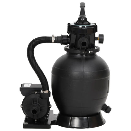 Zijaanzicht van de vidaXL zwembadzandfilter met zwart reservoir en aansluitingen.